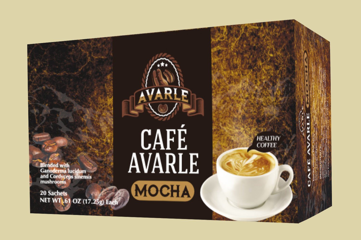 Cafe Avarle Healthy Mocha with Ganoderma & Cordyceps - (20 pk/box) Single - Click Image to Close